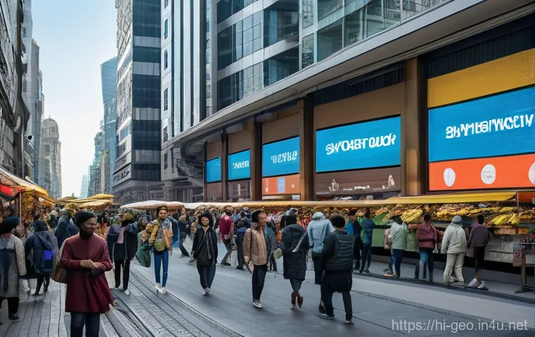 지리학적 도시화 - **Prompt:** A vibrant panoramic view of a rapidly transforming city. On the left side, a quaint, pea...