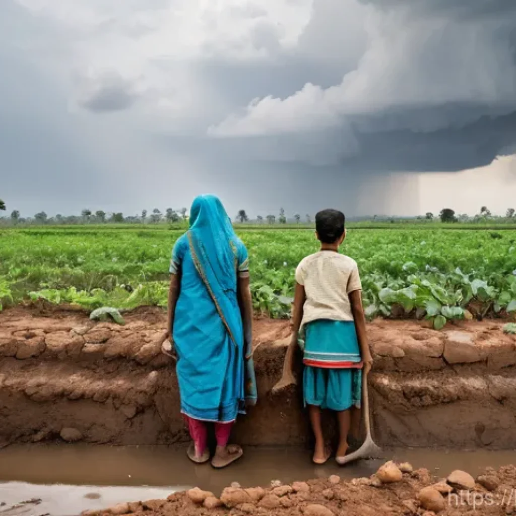기후 변화 대응을 위한 지리학 - **Prompt:** A vibrant, bustling Indian village scene showcasing both the challenges of unpredictable...